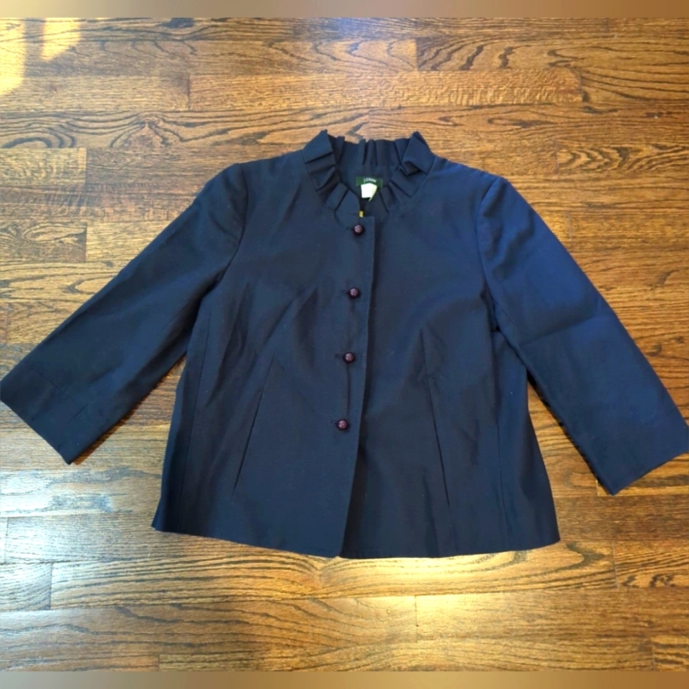 J Crew Vintage Navy Ruffle Collar Women's Jacket NEW